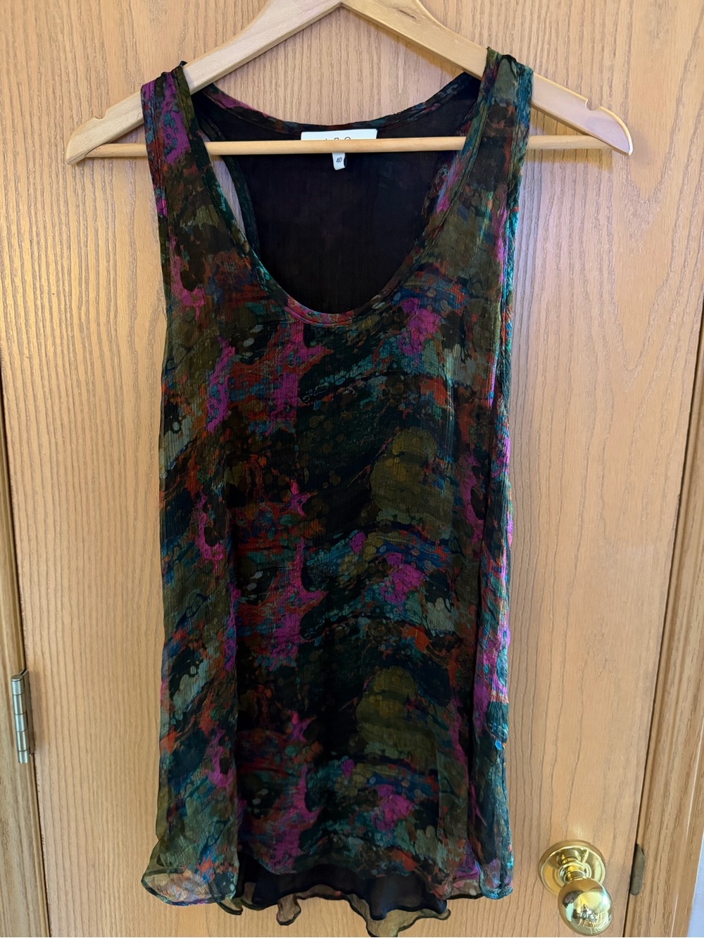 IRO Jetta Chic Sleeveless Sheer Abstract Watercolor Print Blouse Women Size M